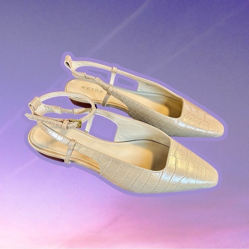 Reiss ‘Freya’ Croc-Effect Leather Ballet Flats in “Nude” Size 7